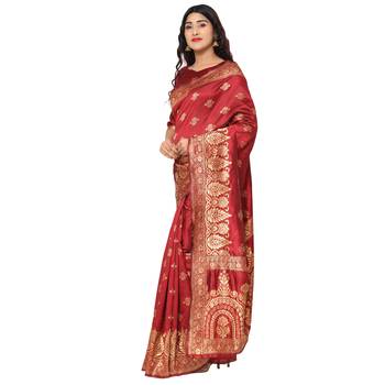 Maroon embroidered  art silk saree with blouse 2