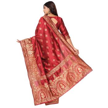 Maroon embroidered  art silk saree with blouse 3