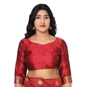 Maroon embroidered  art silk saree with blouse 4