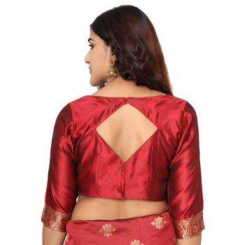 Maroon embroidered  art silk saree with blouse 5
