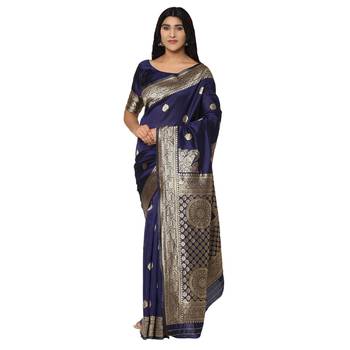 Blue embroidered  art silk saree with blouse 1