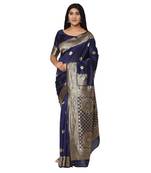 Blue embroidered  art silk saree with blouse