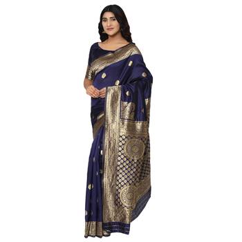 Blue embroidered  art silk saree with blouse 2