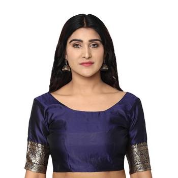 Blue embroidered  art silk saree with blouse 4