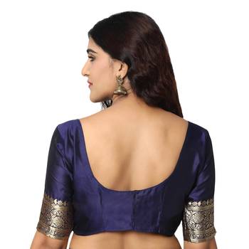 Blue embroidered  art silk saree with blouse 5