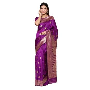 Purple embroidered  art silk saree with blouse 1
