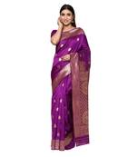 Purple embroidered  art silk saree with blouse