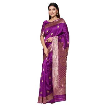 Purple embroidered  art silk saree with blouse 2