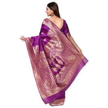 Purple embroidered  art silk saree with blouse 3