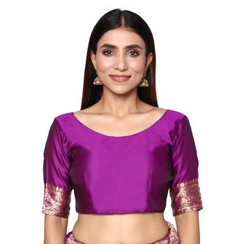 Purple embroidered  art silk saree with blouse 4