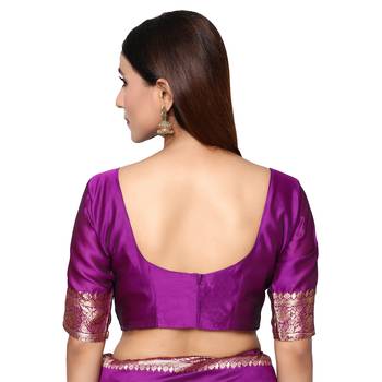 Purple embroidered  art silk saree with blouse 5