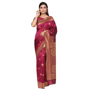 Purple embroidered  art silk saree with blouse 1