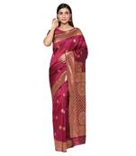 Purple embroidered  art silk saree with blouse