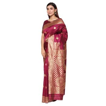 Purple embroidered  art silk saree with blouse 2