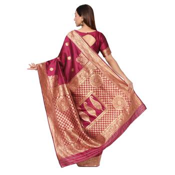 Purple embroidered  art silk saree with blouse 3
