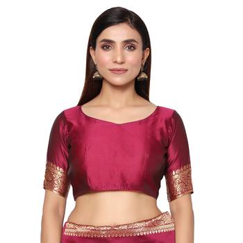 Purple embroidered  art silk saree with blouse 4