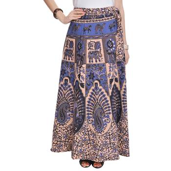Beige Bagru Printed Cotton Wrap Around Long Skirt 1