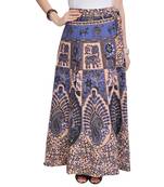Beige Bagru Printed Cotton Wrap Around Long Skirt