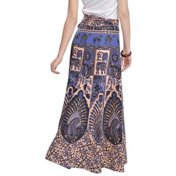 Beige Bagru Printed Cotton Wrap Around Long Skirt 2