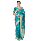 Turquiose embroidered  art silk saree with blouse