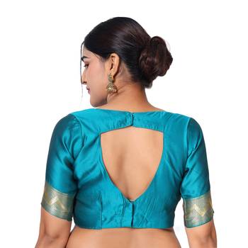 Turquiose embroidered  art silk saree with blouse 5