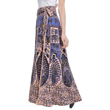Beige Bagru Printed Cotton Wrap Around Long Skirt 4