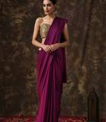 Purple plain satin saree with blouse