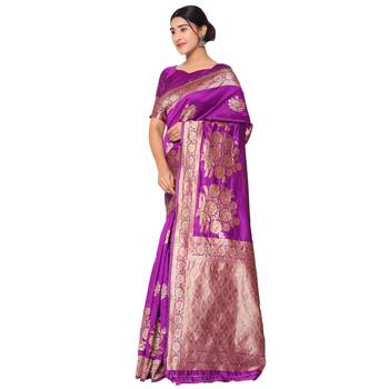 Purple embroidered  art silk saree with blouse 2