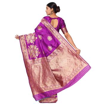 Purple embroidered  art silk saree with blouse 3