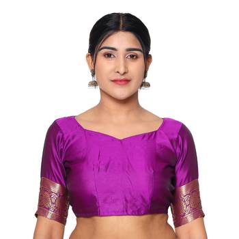 Purple embroidered  art silk saree with blouse 4
