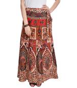 Beige Bagru Printed Cotton Wrap Around Long Skirt