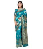 Turquiose embroidered  art silk saree with blouse