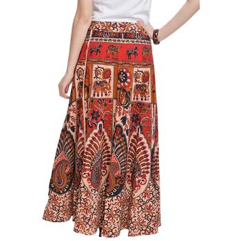 Beige Bagru Printed Cotton Wrap Around Long Skirt 2