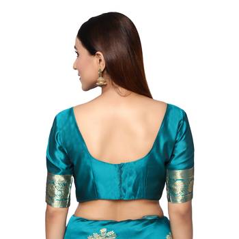 Turquiose embroidered  art silk saree with blouse 5