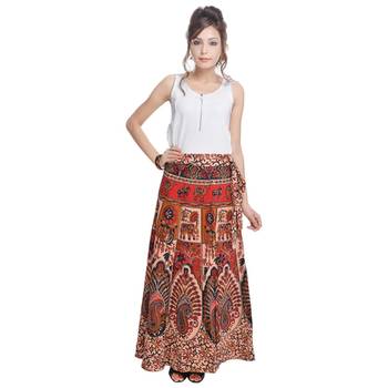 Beige Bagru Printed Cotton Wrap Around Long Skirt 3