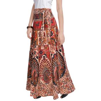 Beige Bagru Printed Cotton Wrap Around Long Skirt 4