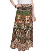 Beige Bagru Printed Cotton Wrap Around Long Skirt