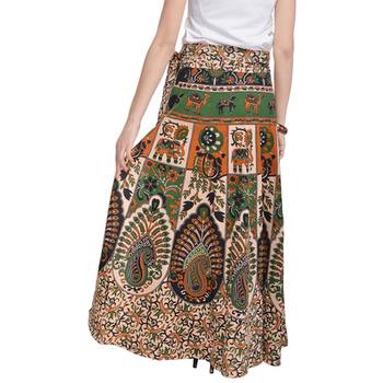 Beige Bagru Printed Cotton Wrap Around Long Skirt 2