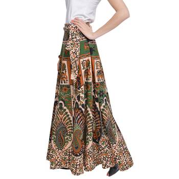 Beige Bagru Printed Cotton Wrap Around Long Skirt 4