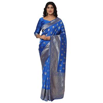 Blue embroidered  art silk saree with blouse 1