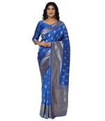 Blue embroidered  art silk saree with blouse