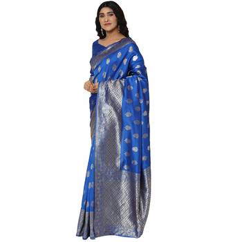Blue embroidered  art silk saree with blouse 2