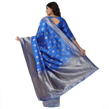 Blue embroidered  art silk saree with blouse 3