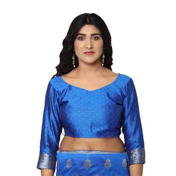 Blue embroidered  art silk saree with blouse 4