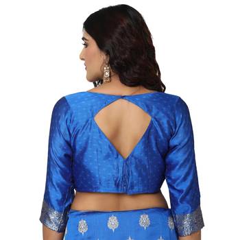 Blue embroidered  art silk saree with blouse 5