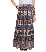 Beige Bagru Printed Cotton Wrap Around Long Skirt