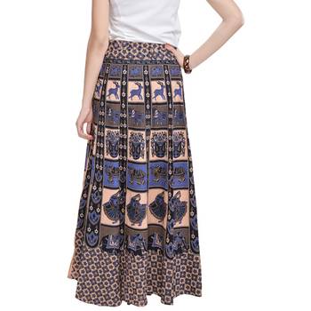 Beige Bagru Printed Cotton Wrap Around Long Skirt 2