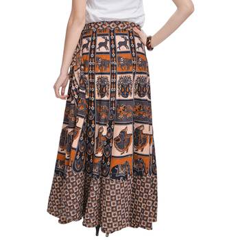 Beige Bagru Printed Cotton Wrap Around Long Skirt 2
