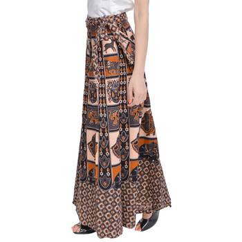Beige Bagru Printed Cotton Wrap Around Long Skirt 4
