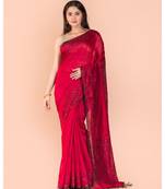 Red Sequins Handwoven Matka Silk Saree